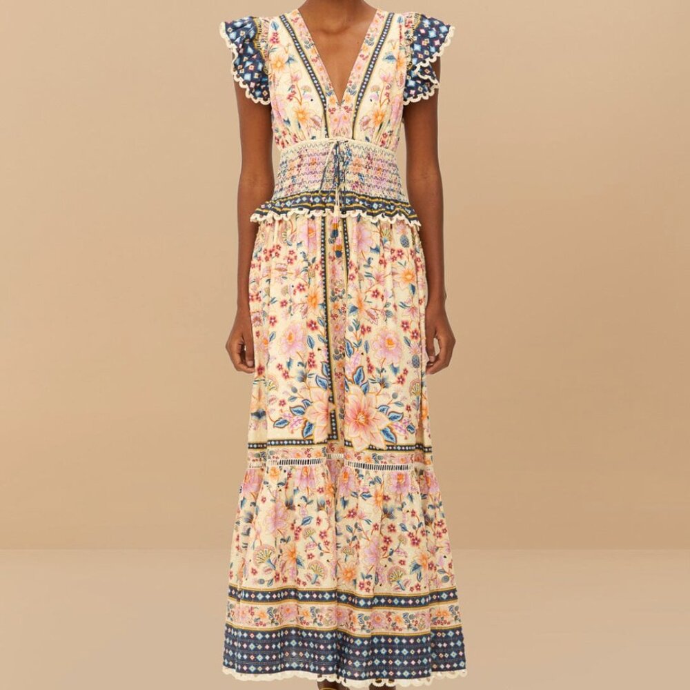 Farm Rio cream superbloom tapestry maxi dress NWT XL
